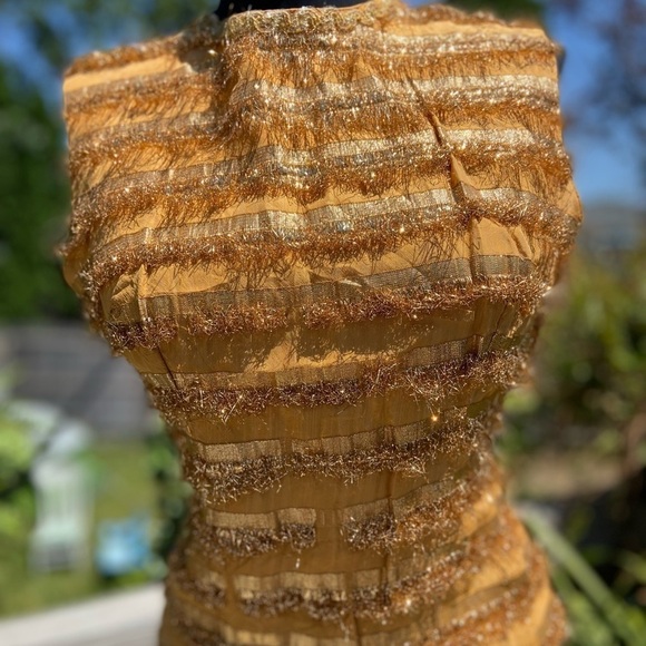 Y2K Fun Gold Fringe High Neck Top With Zipper Back. - Picture 10 of 13